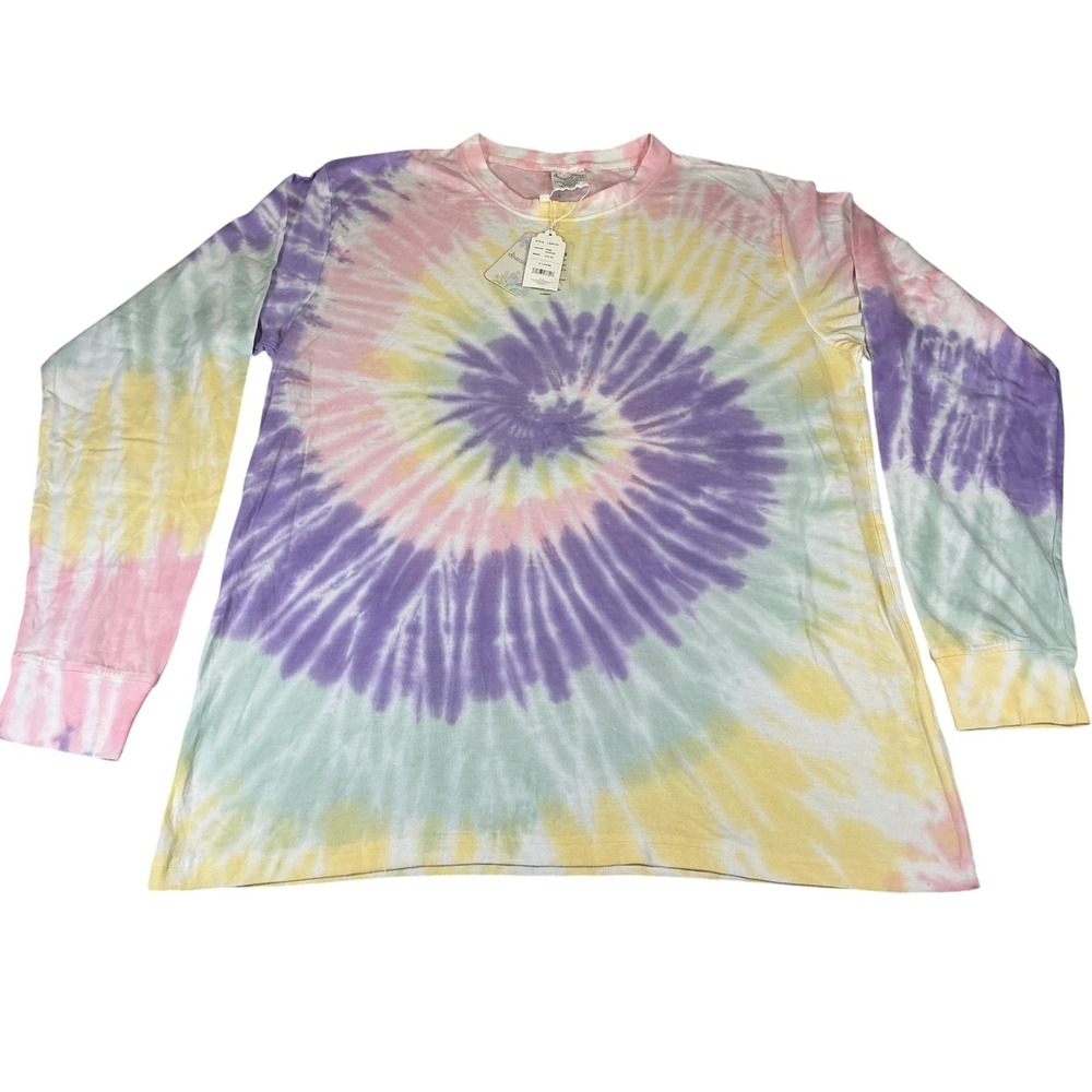 Dreamsicle Pink Banana Tie Dye Long Sleeve Shirt Womens XL Pastel Swirl NWT